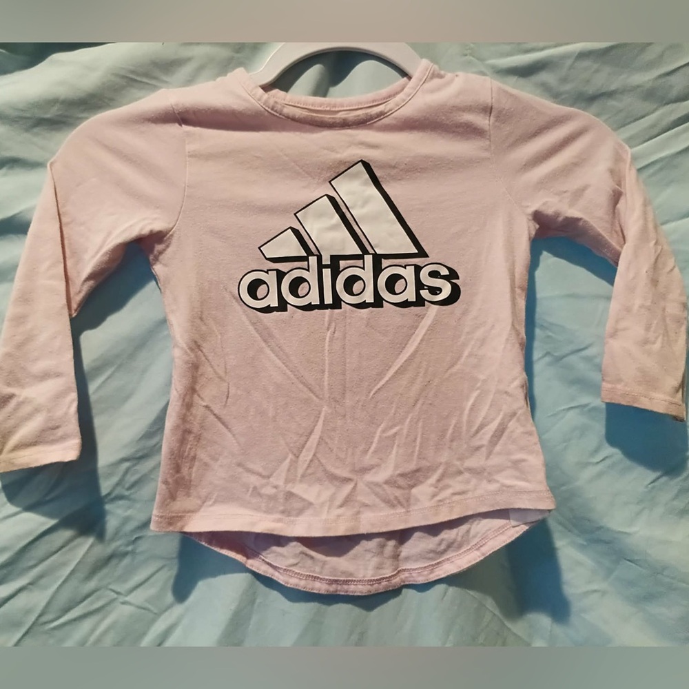 adidas Light Pink Long Sleeve Logo Tee for Kids